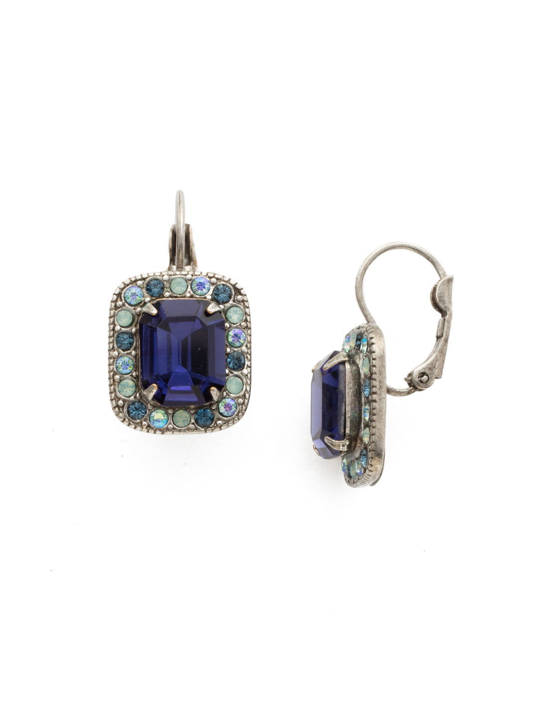 Opulent Octagon Dangle Earrings - EDQ50ASMLS - A central crystal surrounded by petite gems in a rectangular setting. From Sorrelli's Moonlit Shores collection in our Antique Silver-tone finish.