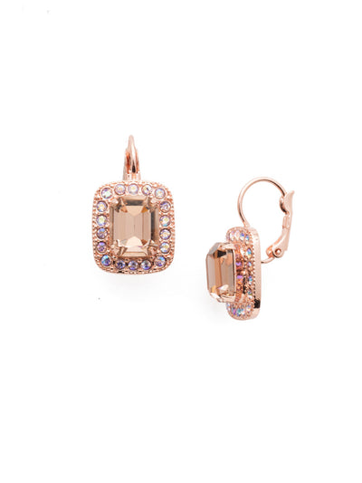 Opulent Octagon Dangle Earrings - EDQ50RGLVP - A central crystal surrounded by petite gems in a rectangular setting. From Sorrelli's Lavender Peach collection in our Rose Gold-tone finish.