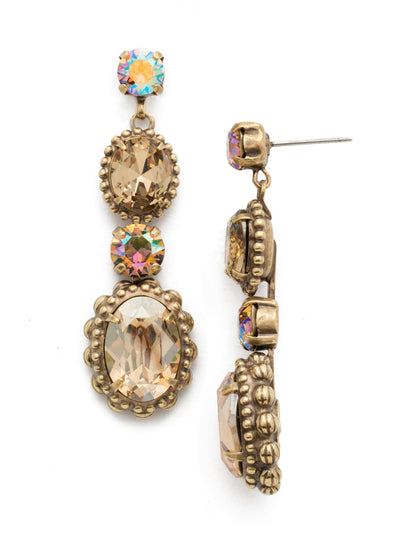 Camellia Drop Earring - EDQ5AGNT - <p>Subtle details deliver charming style. Oval crystals with decorative metal edging are highlighted by petite round stones for a dynamic, dazzling look. From Sorrelli's Neutral Territory collection in our Antique Gold-tone finish.</p>