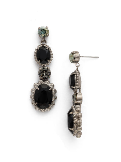 Camellia Drop Earring - EDQ5ASBON - <p>Subtle details deliver charming style. Oval crystals with decorative metal edging are highlighted by petite round stones for a dynamic, dazzling look. From Sorrelli's Black Onyx collection in our Antique Silver-tone finish.</p>