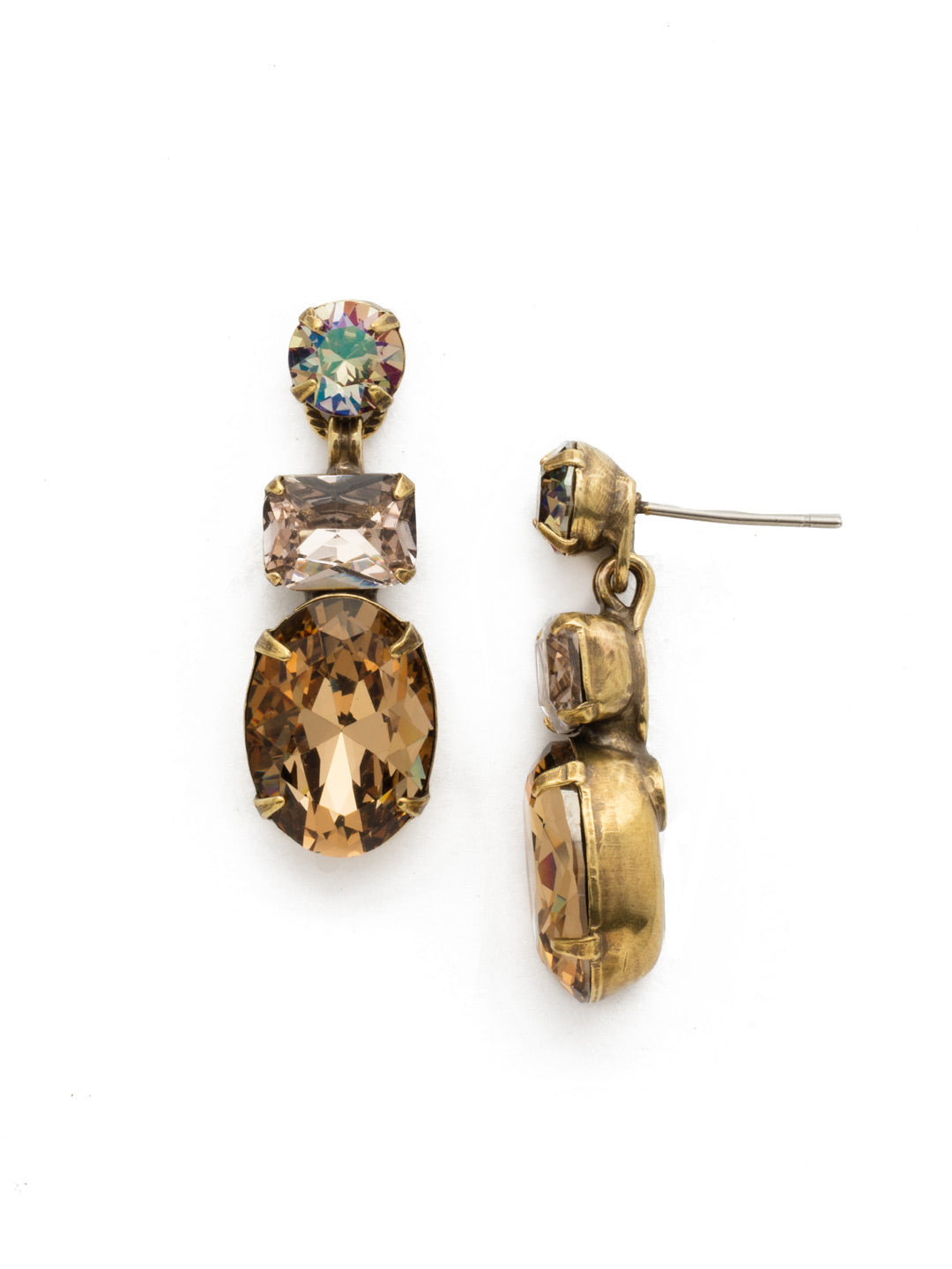 Forget-Me-Not Dangle Earring - EDQ6AGSTN - A central oval stone is highlighted by emerald and round cut crystals in this classic design. From Sorrelli's Sandstone collection in our Antique Gold-tone finish.