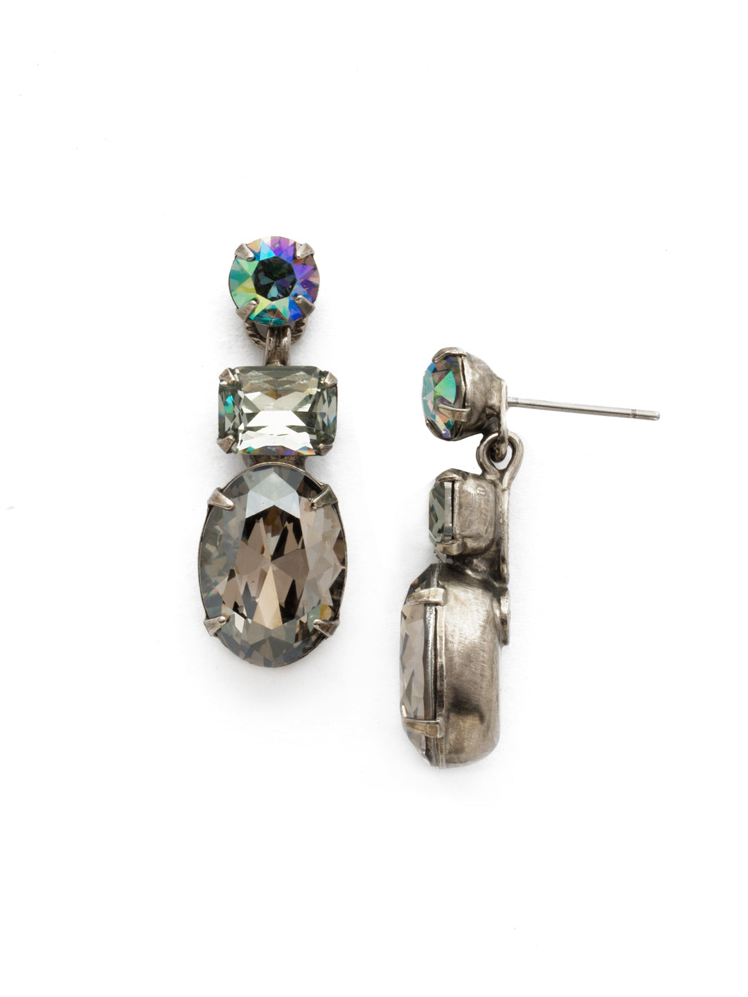Forget-Me-Not Dangle Earring - EDQ6ASCRO - A central oval stone is highlighted by emerald and round cut crystals in this classic design. From Sorrelli's Crystal Rock collection in our Antique Silver-tone finish.