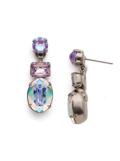 Forget-Me-Not Dangle Earring - EDQ6ASETP - A central oval stone is highlighted by emerald and round cut crystals in this classic design. From Sorrelli's Electric Pink collection in our Antique Silver-tone finish.