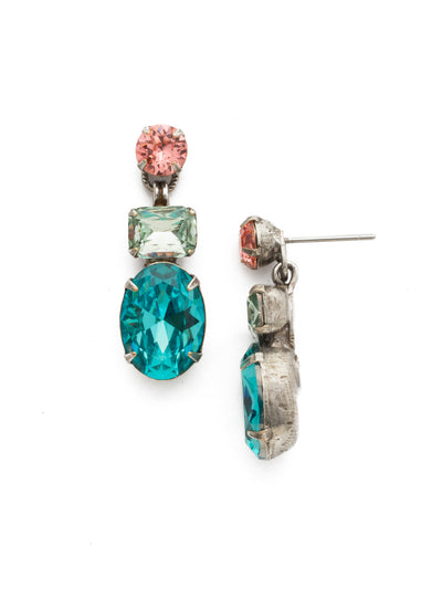 Forget-Me-Not Dangle Earring - EDQ6ASVH - A central oval stone is highlighted by emerald and round cut crystals in this classic design. From Sorrelli's Vivid Horizons collection in our Antique Silver-tone finish.