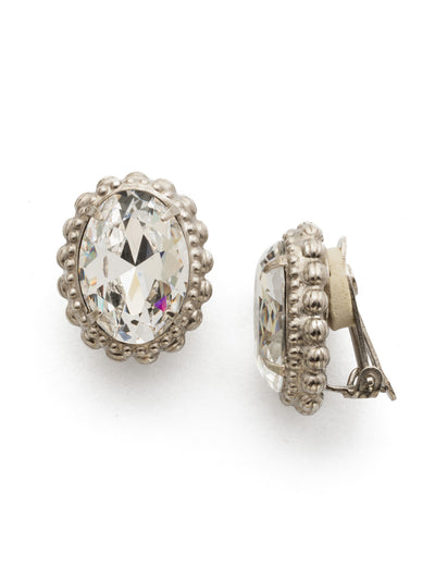 Camellia Clip Earring - EDQ7CASCRY - <p>An elegant oval solitaire with bold metal edging provides high-impact style. From Sorrelli's Crystal collection in our Antique Silver-tone finish.</p>