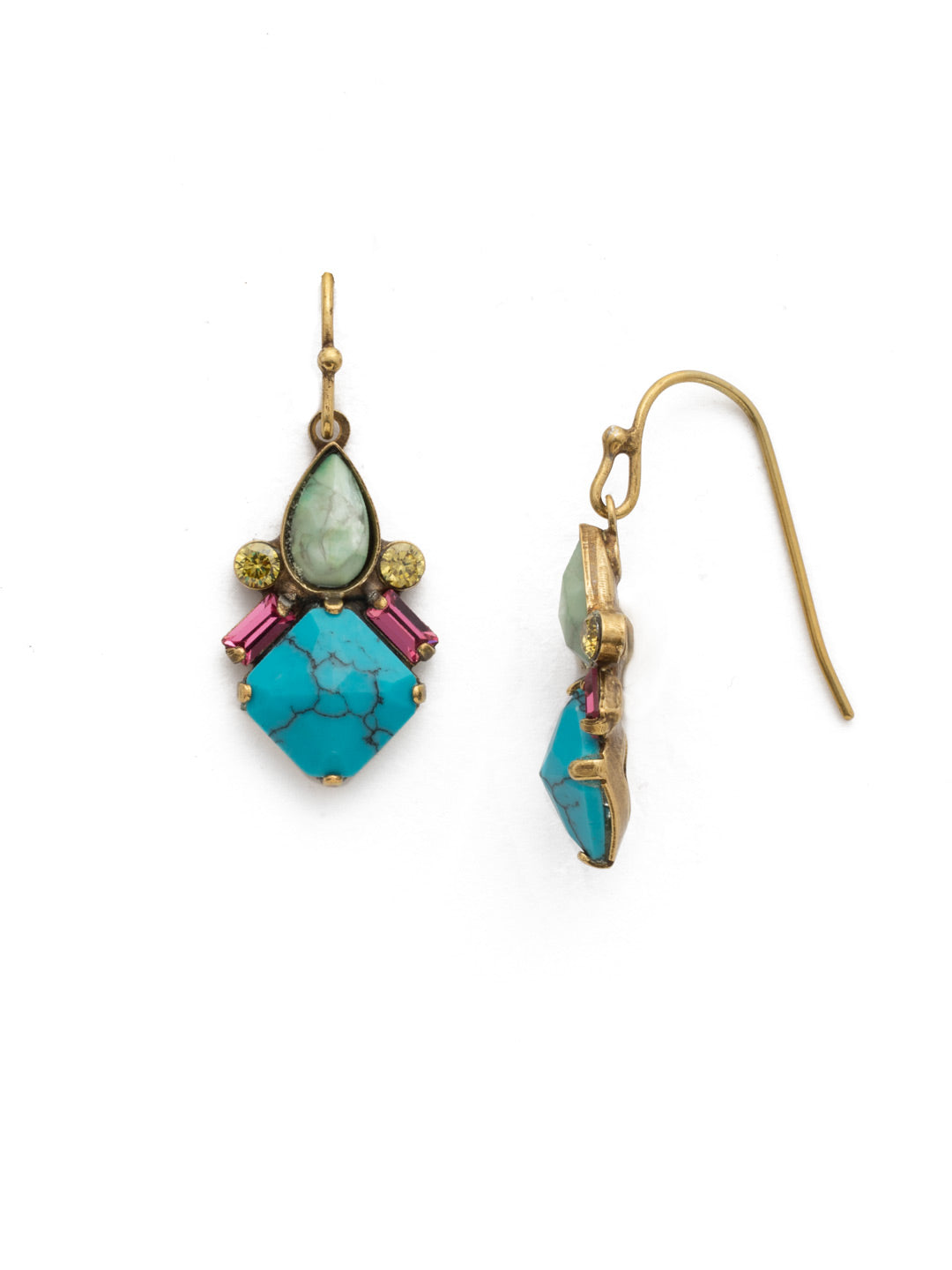 Cassia Earring - EDR9AGBOT - Slim baguettes and petite crystal rounds nestle between pear and diamond-shaped cabochons for a modern mixture of semi-precious and sparkle.