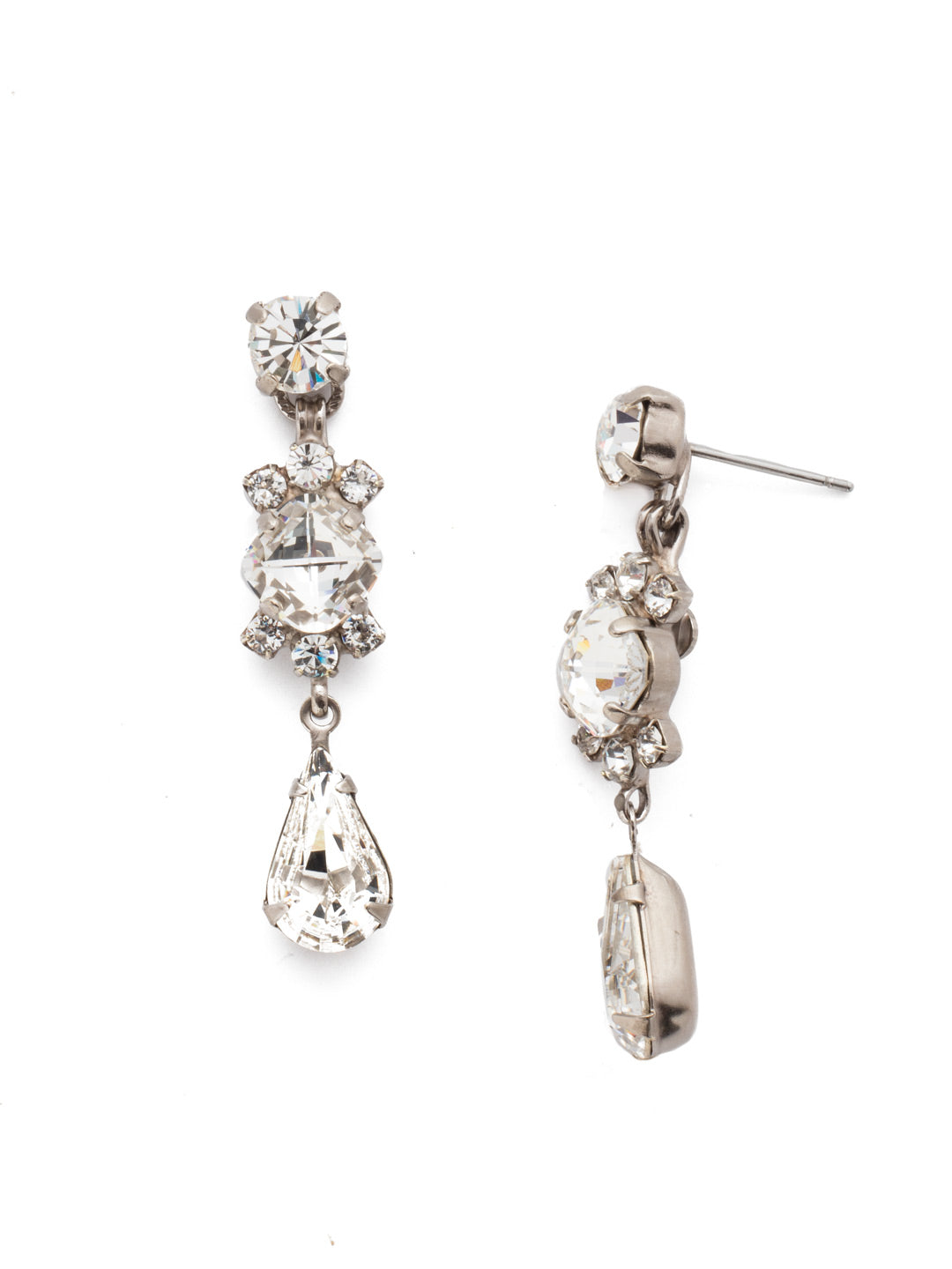 Saffron Dangle Earrings - EDS1ASCRY - <p>This demure earring boasts round, oval, teardrop and cushion cut crystals accented by a decorative chain. From Sorrelli's Crystal collection in our Antique Silver-tone finish.</p>