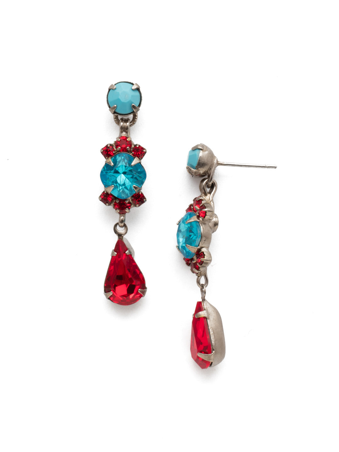 Saffron Dangle Earrings - EDS1ASRTU - This demure earring boasts round, oval, teardrop and cushion cut crystals accented by a decorative chain. From Sorrelli's Ruby Moroccan Turquoise collection in our Antique Silver-tone finish.