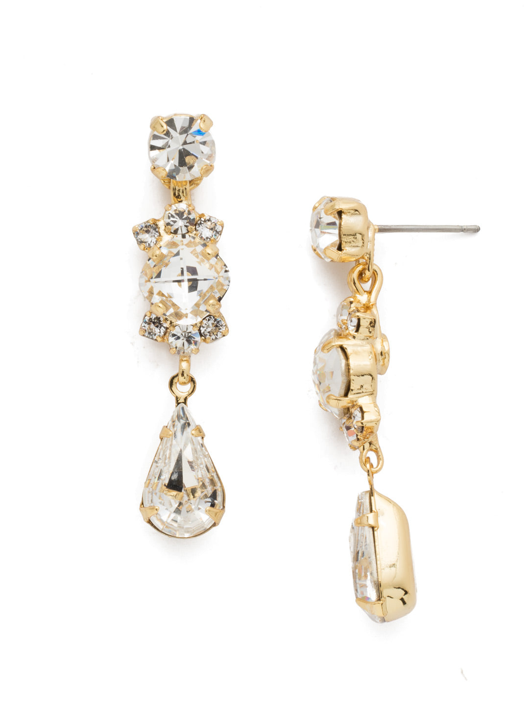 Saffron Dangle Earrings - EDS1BGCRY - This demure earring boasts round, oval, teardrop and cushion cut crystals accented by a decorative chain. From Sorrelli's Crystal collection in our Bright Gold-tone finish.