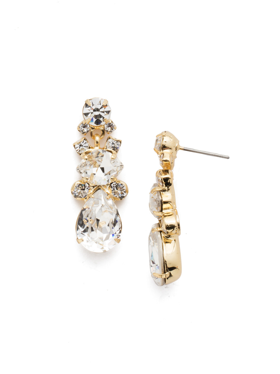 Iberis Dangle Earrings - EDS36BGCRY - <p>A dainty round and an X shaped stone cluster perch atop a beautiful pear shaped crystal. From Sorrelli's Crystal collection in our Bright Gold-tone finish.</p>