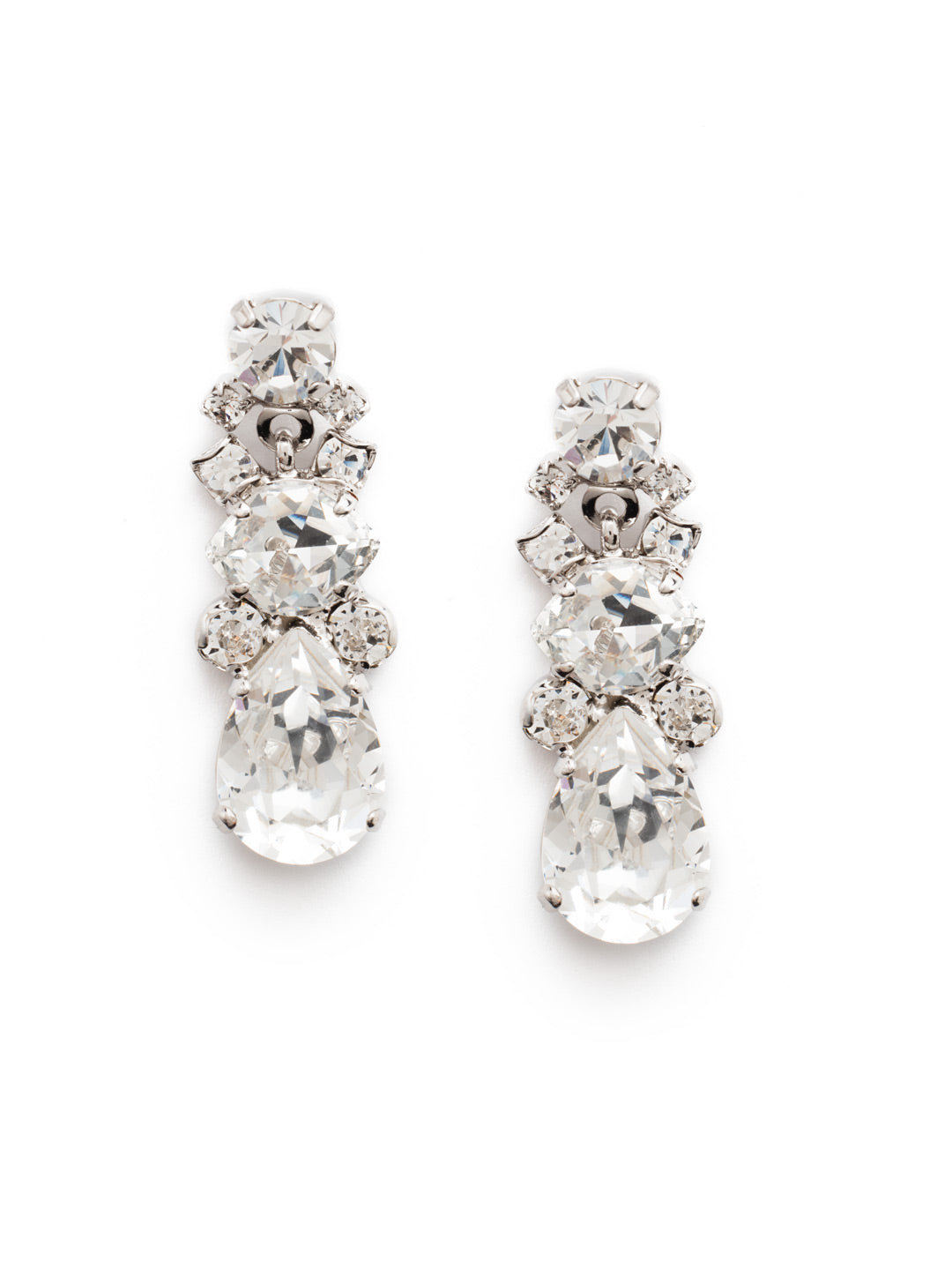 Iberis Dangle Earrings - EDS36RHCRY - <p>A dainty round and an X shaped stone cluster perch atop a beautiful pear shaped crystal. From Sorrelli's Crystal collection in our Palladium Silver-tone finish.</p>
