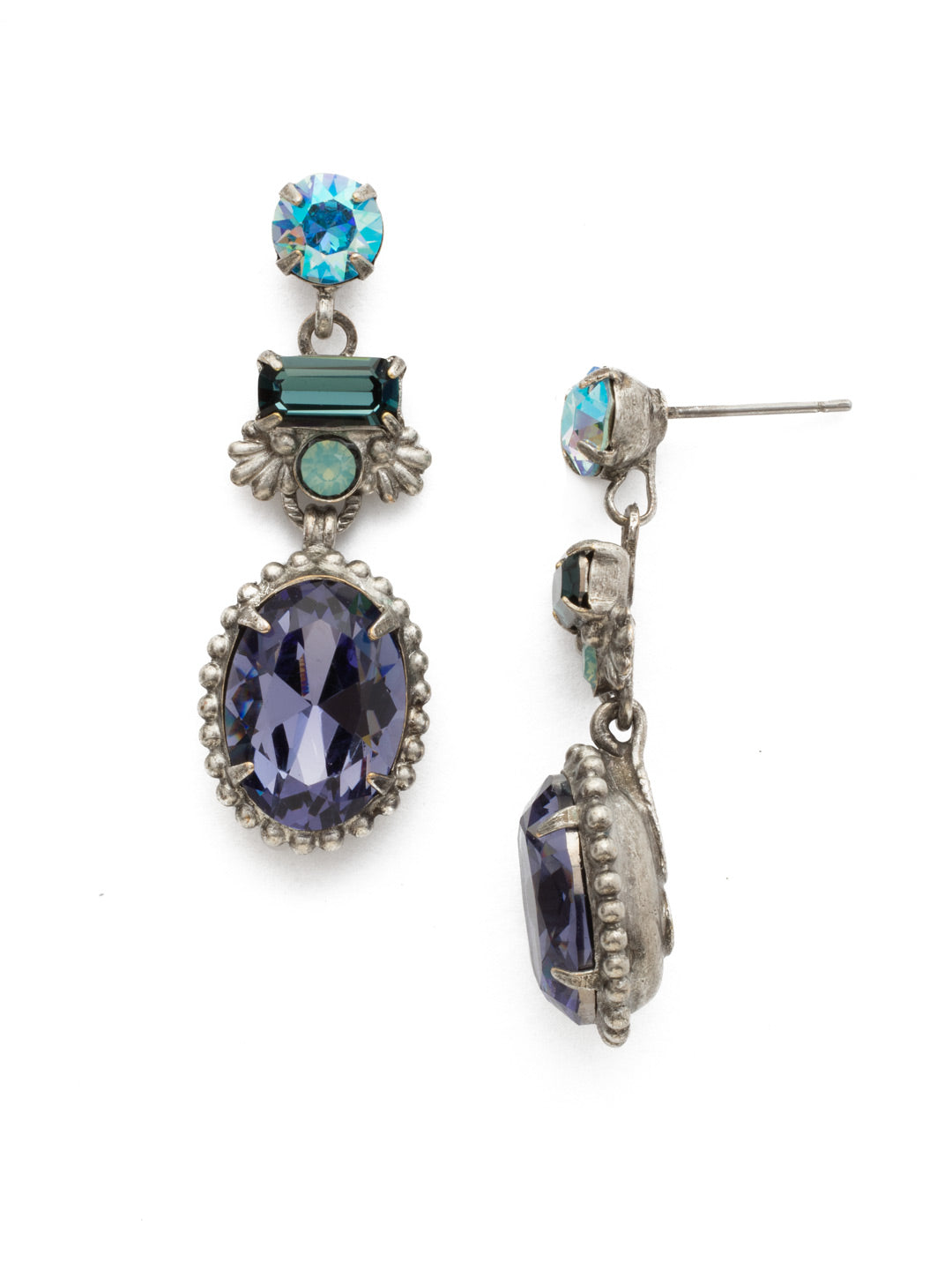 Bergenia Earring - EDS40ASMLS - Round, baguette and oval cut crystals stack up to provide classic style that's accented with vintage metal details.