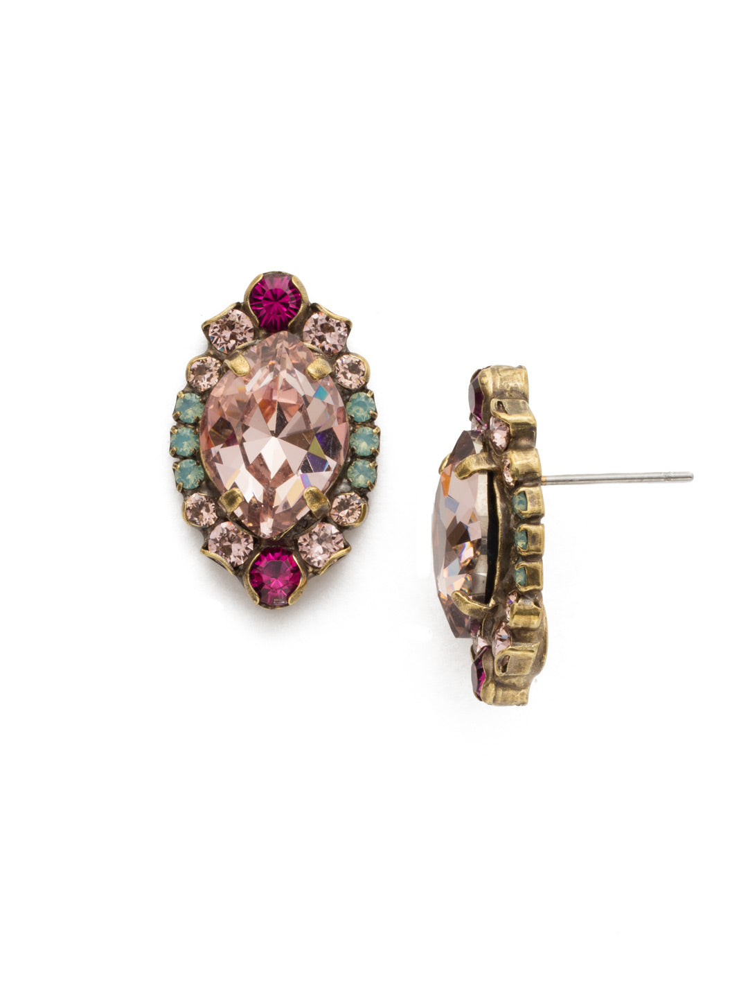 Eustoma Stud Earring - EDS44AGRS - A geometric gem surrounded by petite rounds of alternating colors. This fun stud earring offers just the right pop of sparkle.