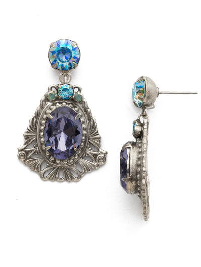 Aconitum Earring - EDS4ASMLS - An ornate metal findings showcase an oval cut crystal topped with petite rounds in this unique style.