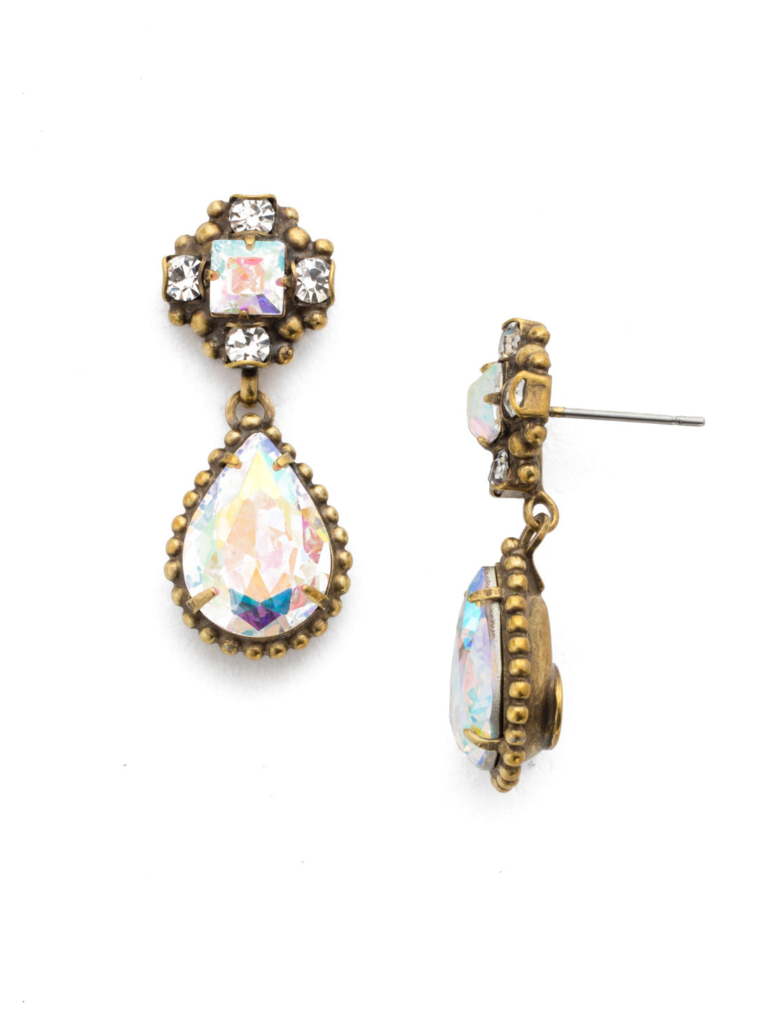 Posey Dangle Earrings - EDT8AGSNF - Pear shaped crystals set in decorative edging alternate with vintage inspired crystal clusters for a unique design.