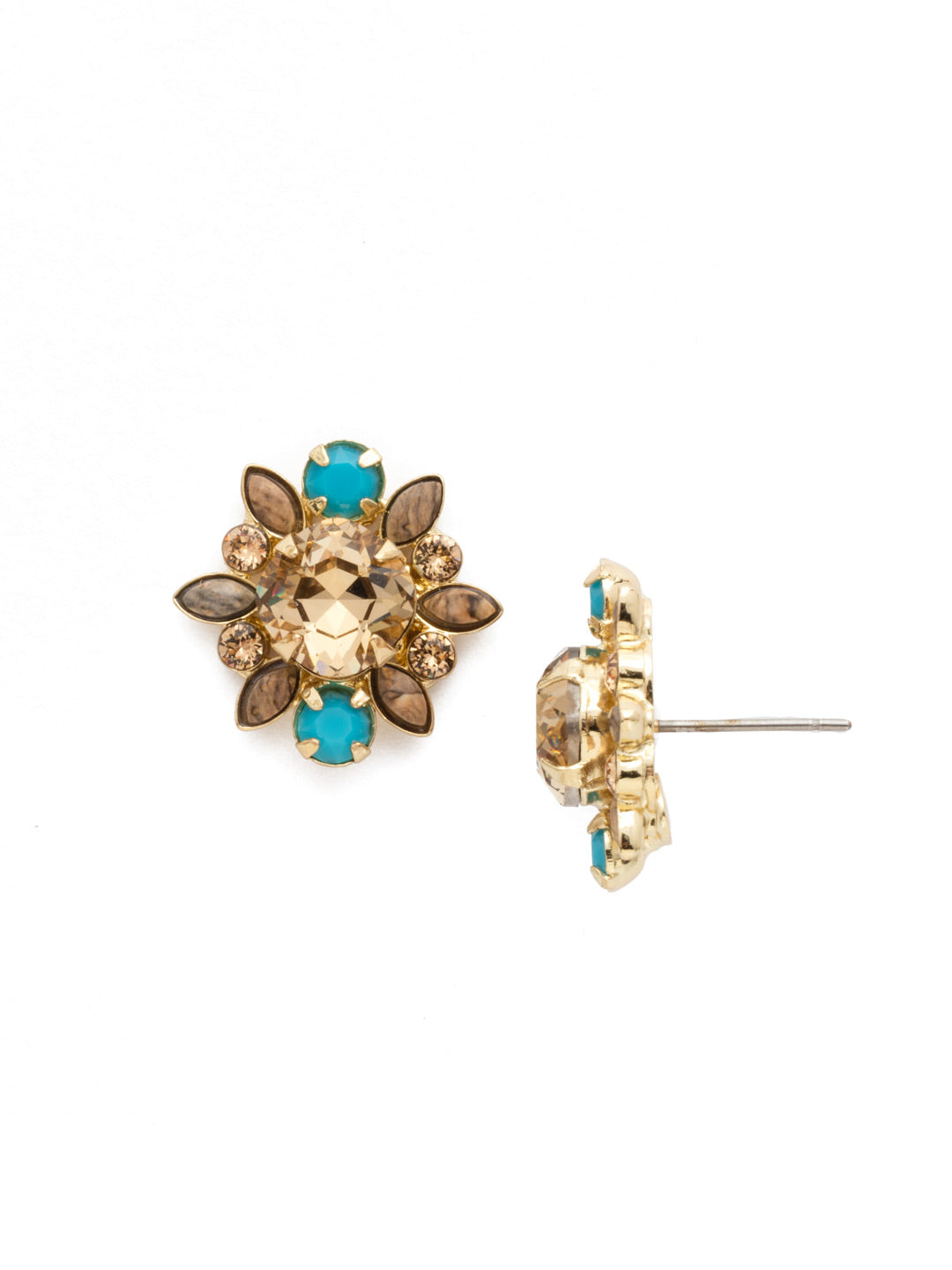 Magnolia Earrings - EDU29BGDW - Complete with a round crystal with navette and circular crystals fanning out to create a delicate pattern, fastened by a stud post.