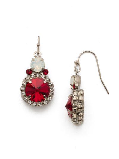 Embellished Rivoli Dangle Earrings - EDU44ASCP - <p>A central round rivoli cut crystal is encircled with delicate rhinestones and embellished with petite circular stones. From Sorrelli's Crimson Pride collection in our Antique Silver-tone finish.</p>