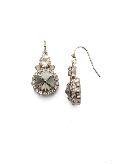 Embellished Rivoli Dangle Earrings - EDU44ASSTC - <p>A central round rivoli cut crystal is encircled with delicate rhinestones and embellished with petite circular stones. From Sorrelli's Storm Clouds collection in our Antique Silver-tone finish.</p>
