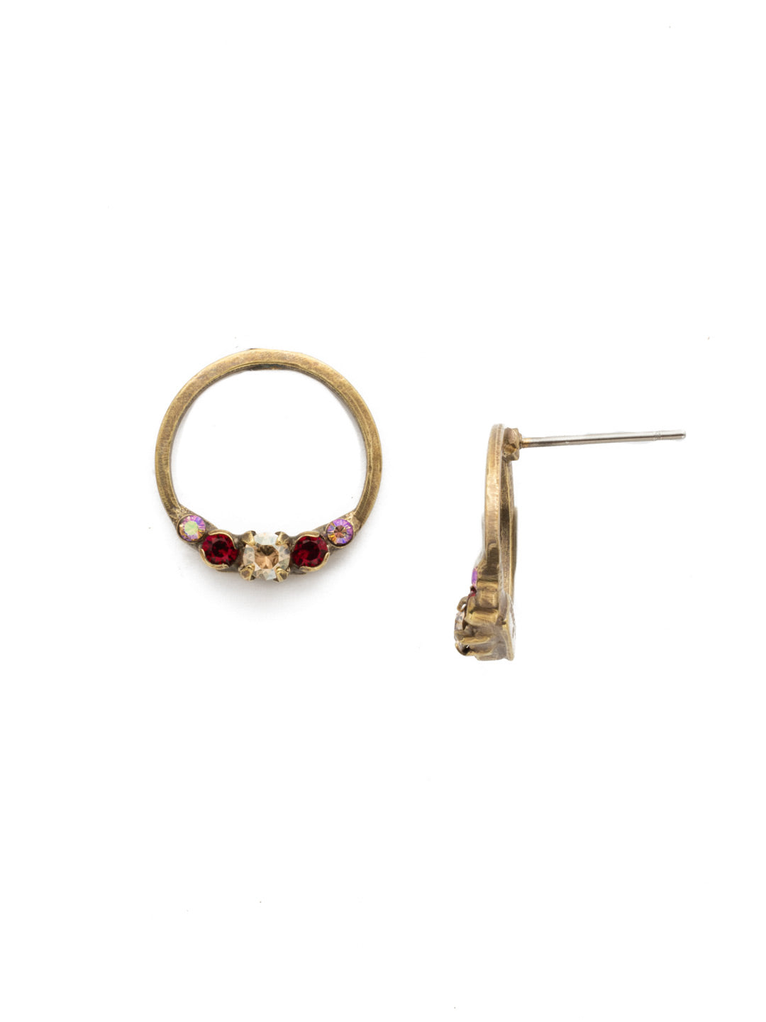The Skinny Mini Earring - EDU46AGGGA - <p>Petite round crystals in a variety of settings form a subtle arc on a lightly hammered side set hoop. From Sorrelli's Go Garnet collection in our Antique Gold-tone finish.</p>
