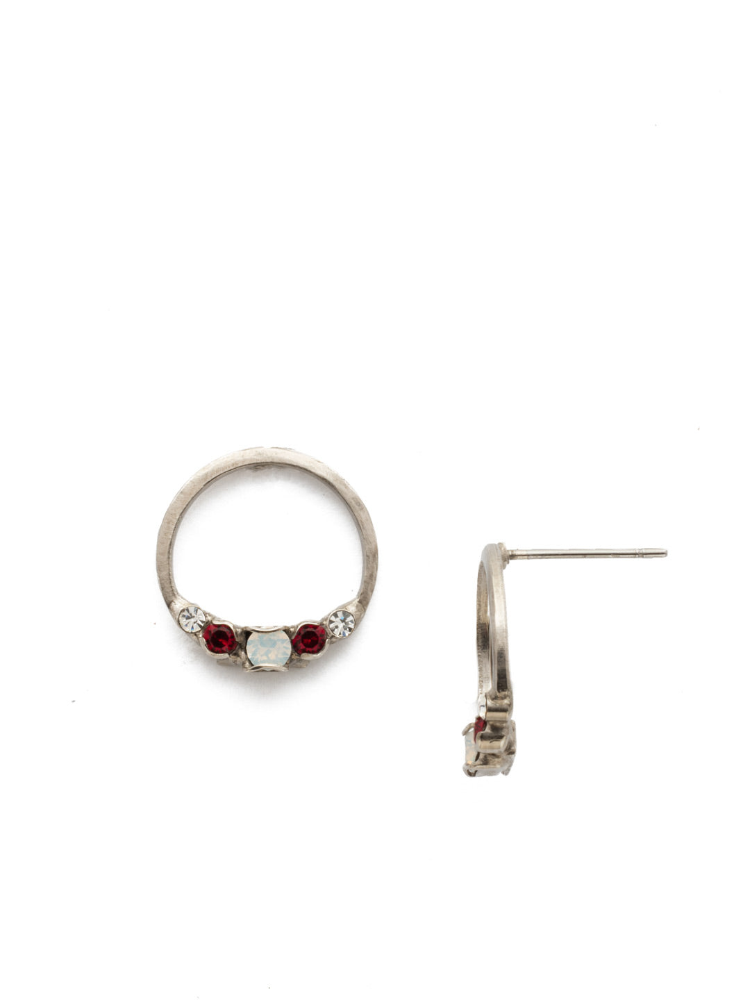 The Skinny Mini Earring - EDU46ASCP - <p>Petite round crystals in a variety of settings form a subtle arc on a lightly hammered side set hoop. From Sorrelli's Crimson Pride collection in our Antique Silver-tone finish.</p>