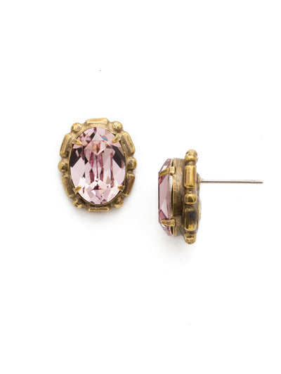 Oval Decorative Post Earrings - EDW58AGROP - <p>An elegant oval crystal in a detailed metal setting. From Sorrelli's Royal Plum collection in our Antique Gold-tone finish.</p>