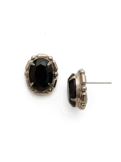 Oval Decorative Post Earrings - EDW58ASBLT - <p>An elegant oval crystal in a detailed metal setting. From Sorrelli's Black Tie collection in our Antique Silver-tone finish.</p>