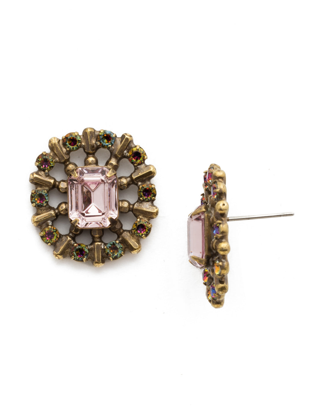 Abelia Earring - EDW60AGROP - <p>A square octagon stone is at the heart of this fun post earring! Metal spokes lead to an outer circle encrusted with small round crystals. From Sorrelli's Royal Plum collection in our Antique Gold-tone finish.</p>