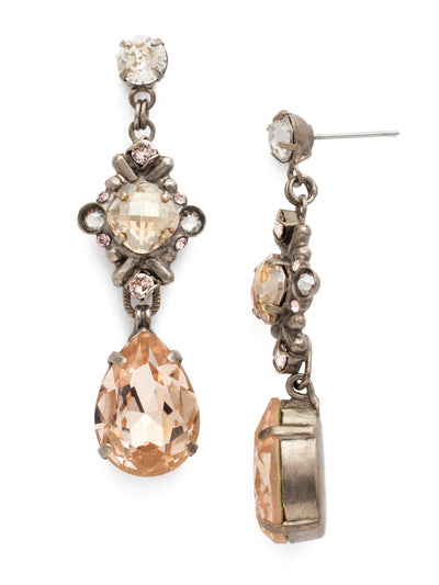 Acca Dangle Earrings - EDX26ASSRO - A three-layer dangling earring with a stud post, a pear shaped gem at the end, and an intricate design in the middle with a cushion cut antique stone in a crystal encrusted X design! From Sorrelli's Soft Rose collection in our Antique Silver-tone finish.