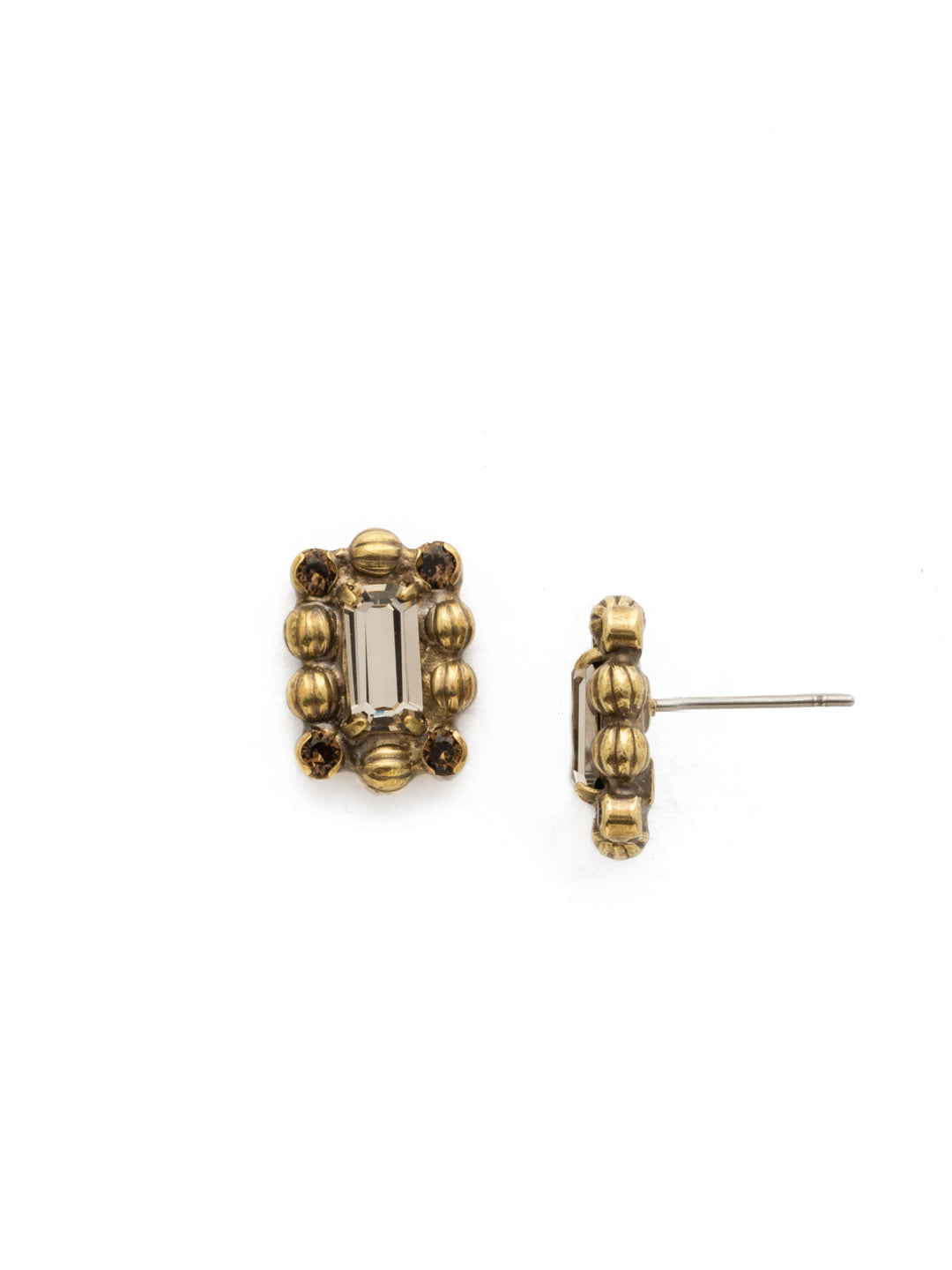 Senecia Earring - EDX28AGSTN - <p>This stud earing features a small baguette stone laid in metal detail highlighted by round crystals in the corners. From Sorrelli's Sandstone collection in our Antique Gold-tone finish.</p>