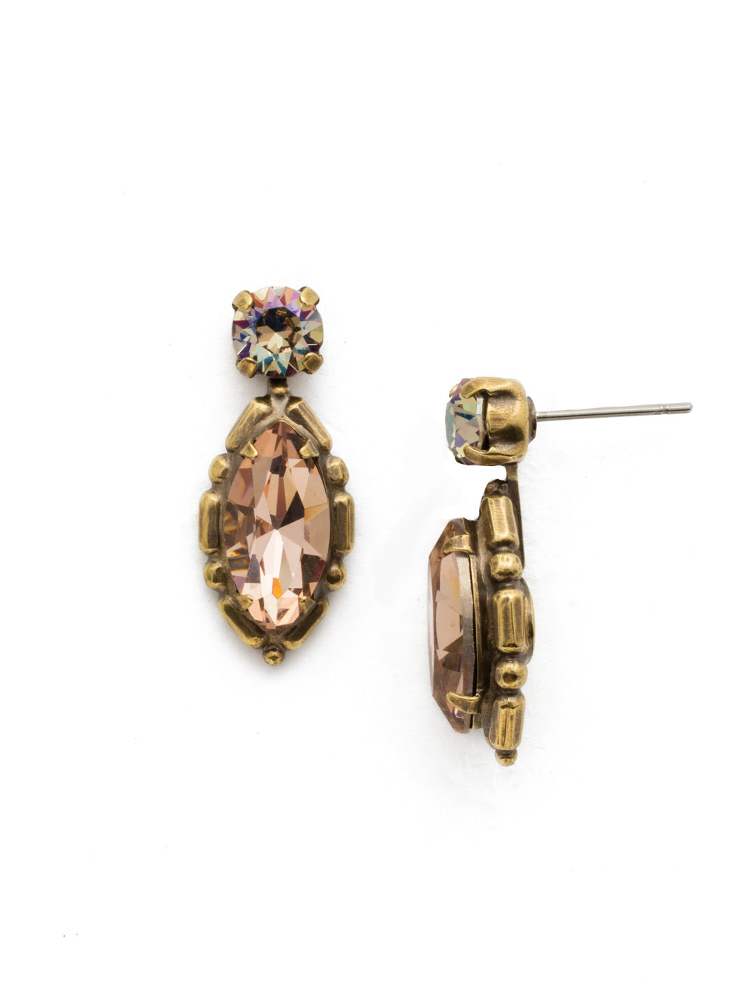 Cardoon Dangle Earrings - EDX7AGSTN - A navette stone in a detailed setting hangs from a round crystal to create this beautiful dangle earring. From Sorrelli's Sandstone collection in our Antique Gold-tone finish.