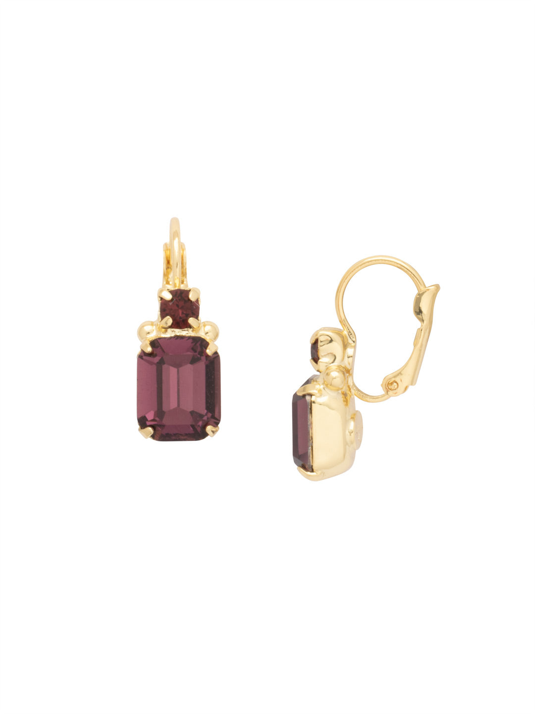 Octavia Studded Dangle Earrings - EEA7BGMRL - <p>The Octavia Studded Dangle Earrings combine simplistic beauty and sparkle, featuring a cushion emerald cut crystal and accented by a small round crystal above. From Sorrelli's Merlot collection in our Bright Gold-tone finish.</p>