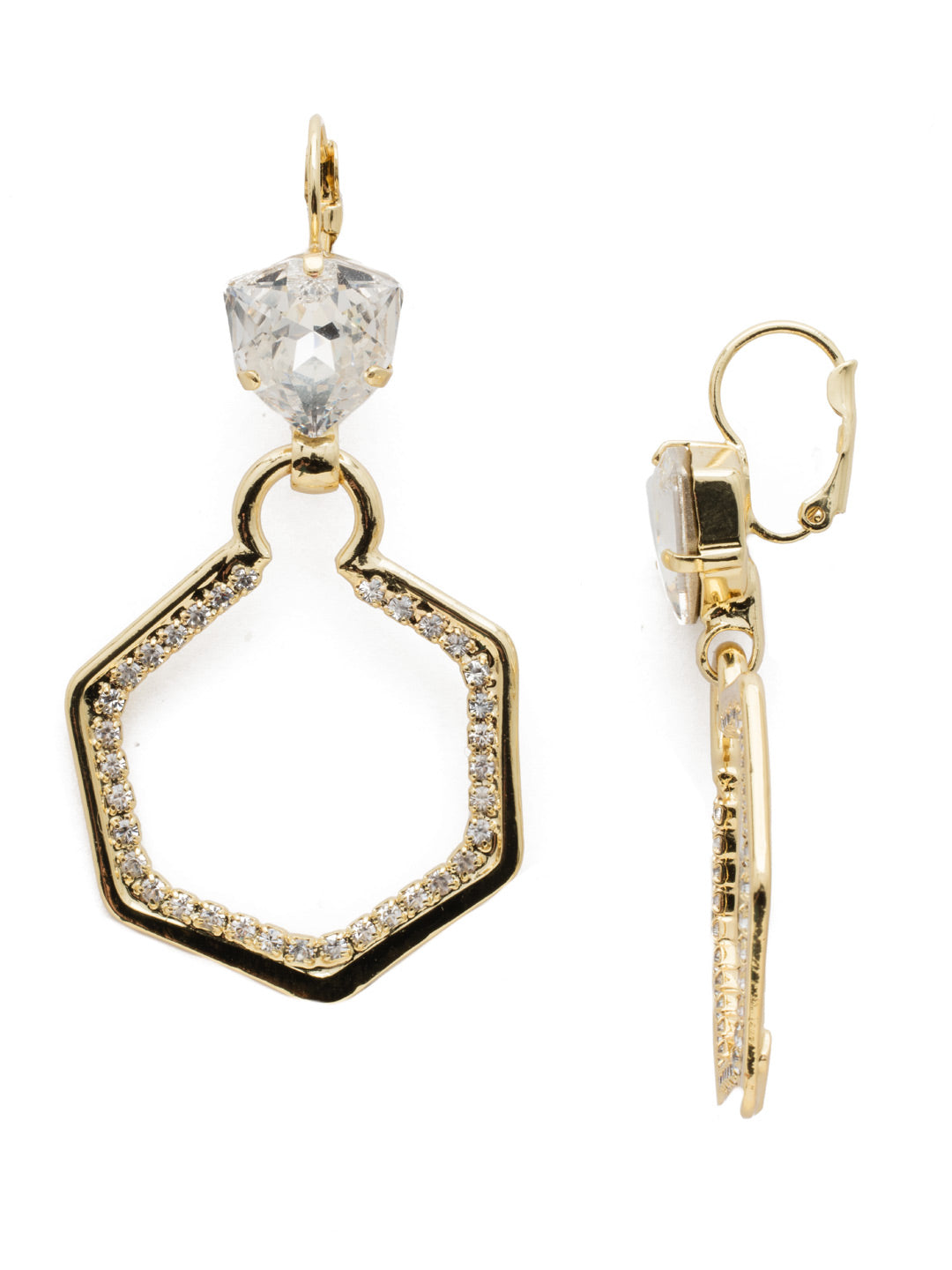 Natalia Drop Earring - EEB29BGCRY - <p>Elegant, glamorous and eye-catching. These french wire earrings feature an open shaped hexagon, embedded with small crystals delicately dropped from a trilliant shaped crystal. From Sorrelli's Crystal collection in our Bright Gold-tone finish.</p>