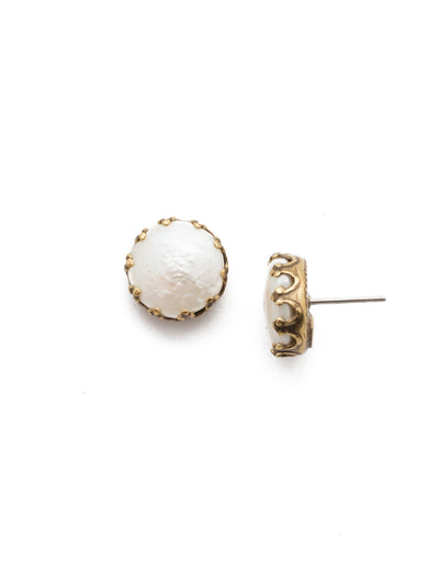 Isabella Stud Earrings - EEC15AGIRB - <p>Cute as a button! These post earrings feature a circular button pearl inside a decorative metal setting. From Sorrelli's Iris Bloom collection in our Antique Gold-tone finish.</p>
