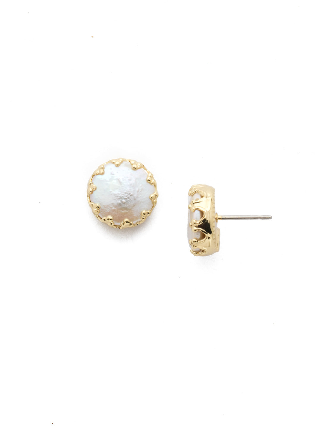 Isabella Stud Earrings - EEC15BGPLP - <p>Cute as a button! These post earrings feature a circular button pearl inside a decorative metal setting. From Sorrelli's Polished Pearl collection in our Bright Gold-tone finish.</p>