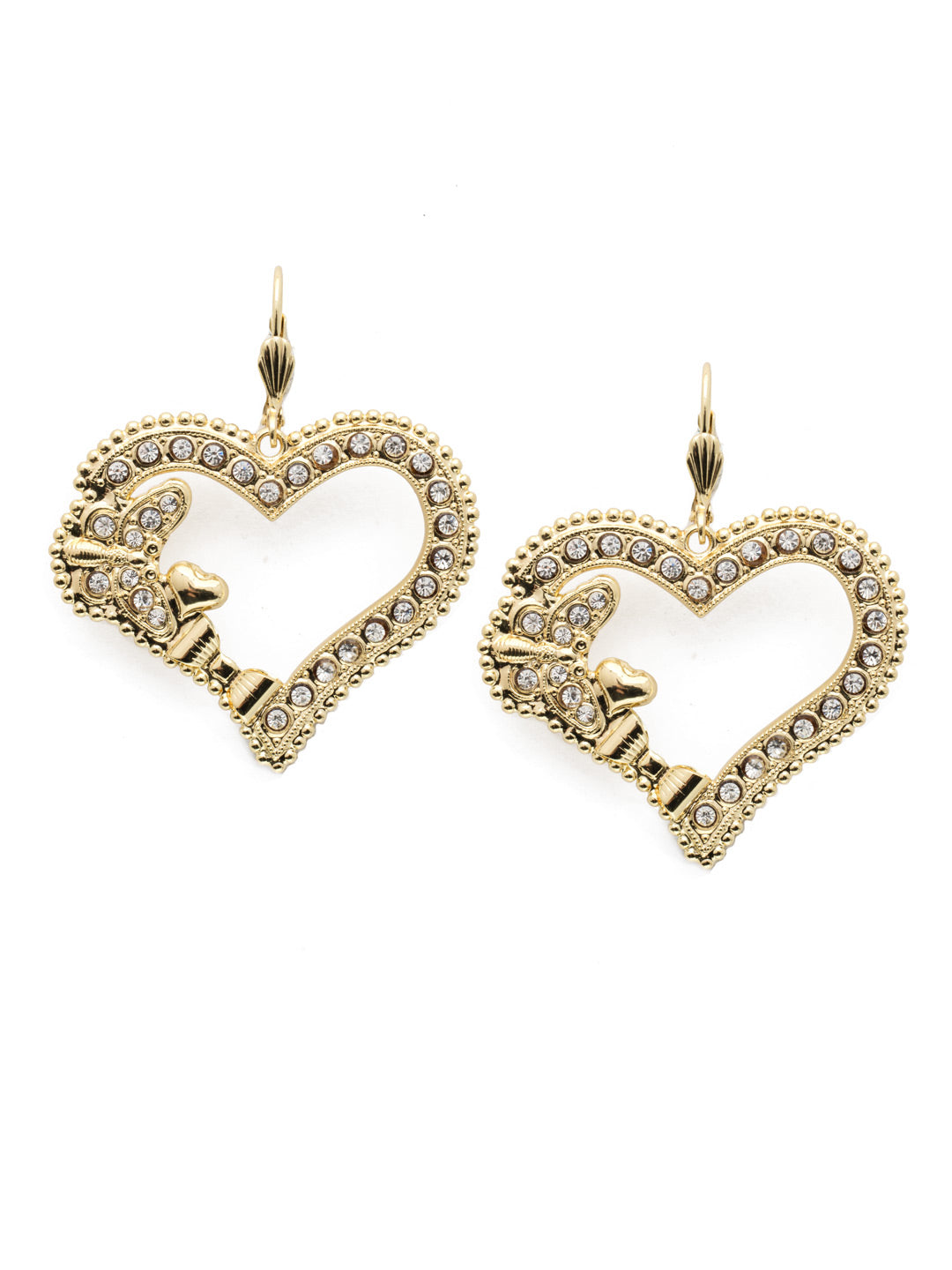 Suzette French Wire Earring - EEC25BGPLP - Works like a charm! These crystal encrusted heart earrings are full of sparkle and character. With a closer look you'll discover butterfly, bow and heart elements as well.