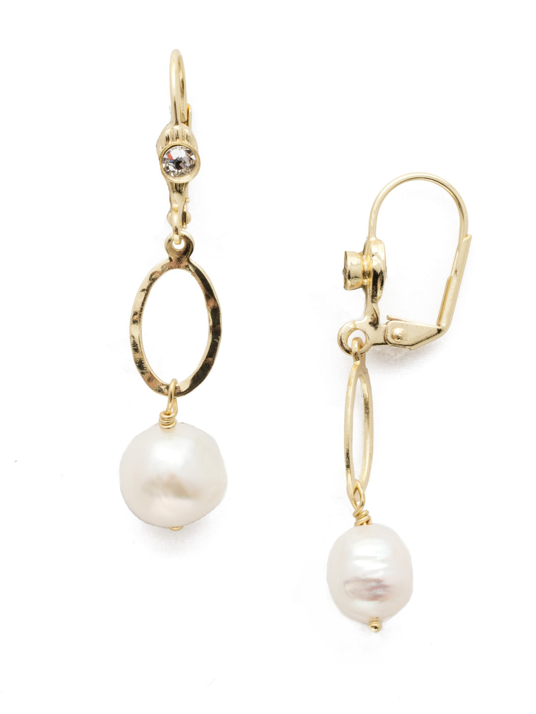 Milana Dangle Earrings - EEC3BGCRY - <p>A delicate pearl drop! These french wire earrings feature an open metal oval and timeless hanging pearl. From Sorrelli's Crystal collection in our Bright Gold-tone finish.</p>