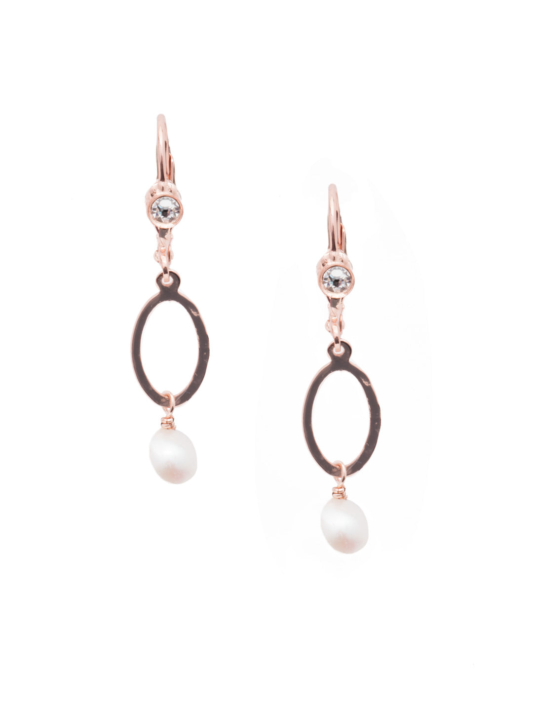 Milana Dangle Earrings - EEC3RGCRY - <p>A delicate pearl drop! These french wire earrings feature an open metal oval and timeless hanging pearl. From Sorrelli's Crystal collection in our Rose Gold-tone finish.</p>