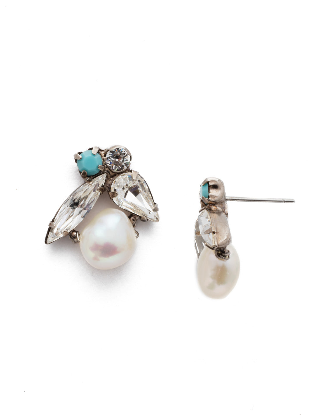 Elisa Stud Earrings - EEC5ASPLP - <p>Timeless baubles. A set of asymmetrical studs featuring a large pearl and a delicate bunch of crystals. From Sorrelli's Polished Pearl collection in our Antique Silver-tone finish.</p>