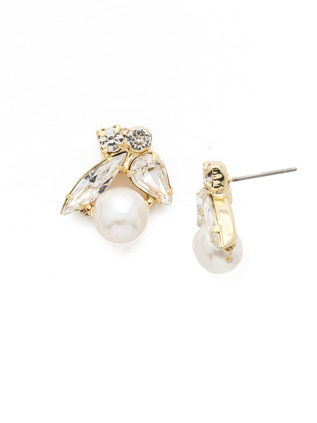 Elisa Stud Earrings - EEC5BGCRY - <p>Timeless baubles. A set of asymmetrical studs featuring a large pearl and a delicate bunch of crystals. From Sorrelli's Crystal collection in our Bright Gold-tone finish.</p>