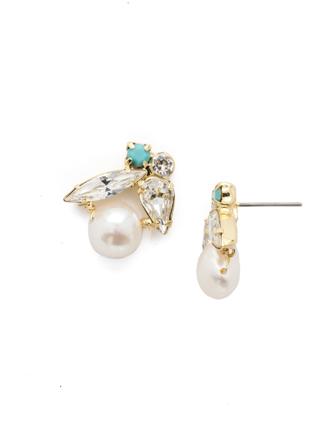 Elisa Stud Earrings - EEC5BGPLP - <p>Timeless baubles. A set of asymmetrical studs featuring a large pearl and a delicate bunch of crystals. From Sorrelli's Polished Pearl collection in our Bright Gold-tone finish.</p>