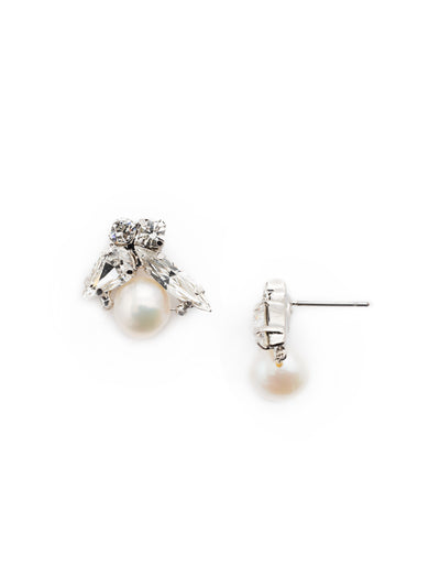 Elisa Stud Earrings - EEC5RHCRY - <p>Timeless baubles. A set of asymmetrical studs featuring a large pearl and a delicate bunch of crystals. From Sorrelli's Crystal collection in our Palladium Silver-tone finish.</p>