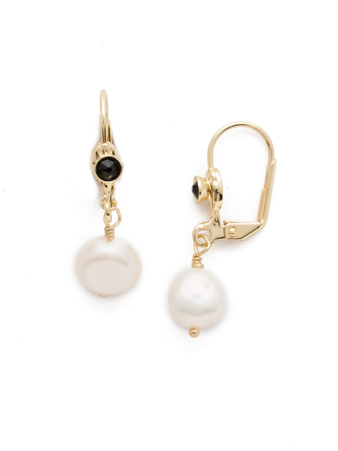 Narelle Dangle Earrings - EEF14BGJET - Anchored on a lever-back post, these luminous pearls dangle from a line of gold atop a brilliant crystal. These dainty earrings are perfect for a day in the office or a night on the town. From Sorrelli's Jet collection in our Bright Gold-tone finish.
