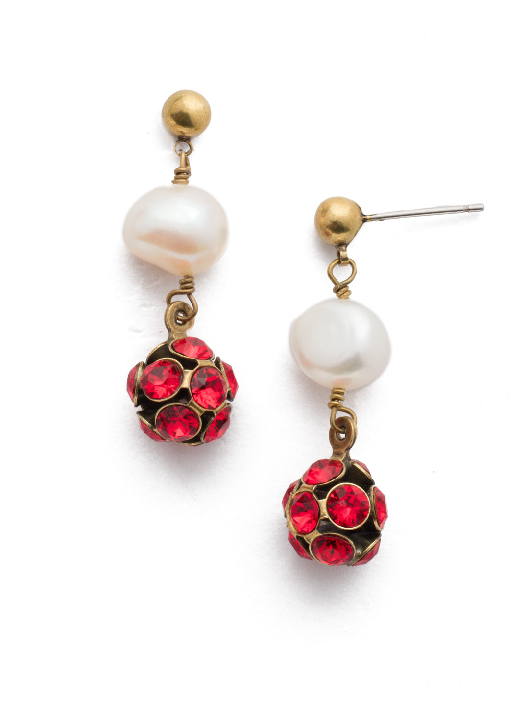 Cailey Dangle Earrings - EEF20AGSNR - <p>A simple delicate chain is brought to life with a gradual descending trio of sparkling orbs. Offering a hint of sparkle, these earrings are perfect for an evening out. From Sorrelli's Sansa Red collection in our Antique Gold-tone finish.</p>