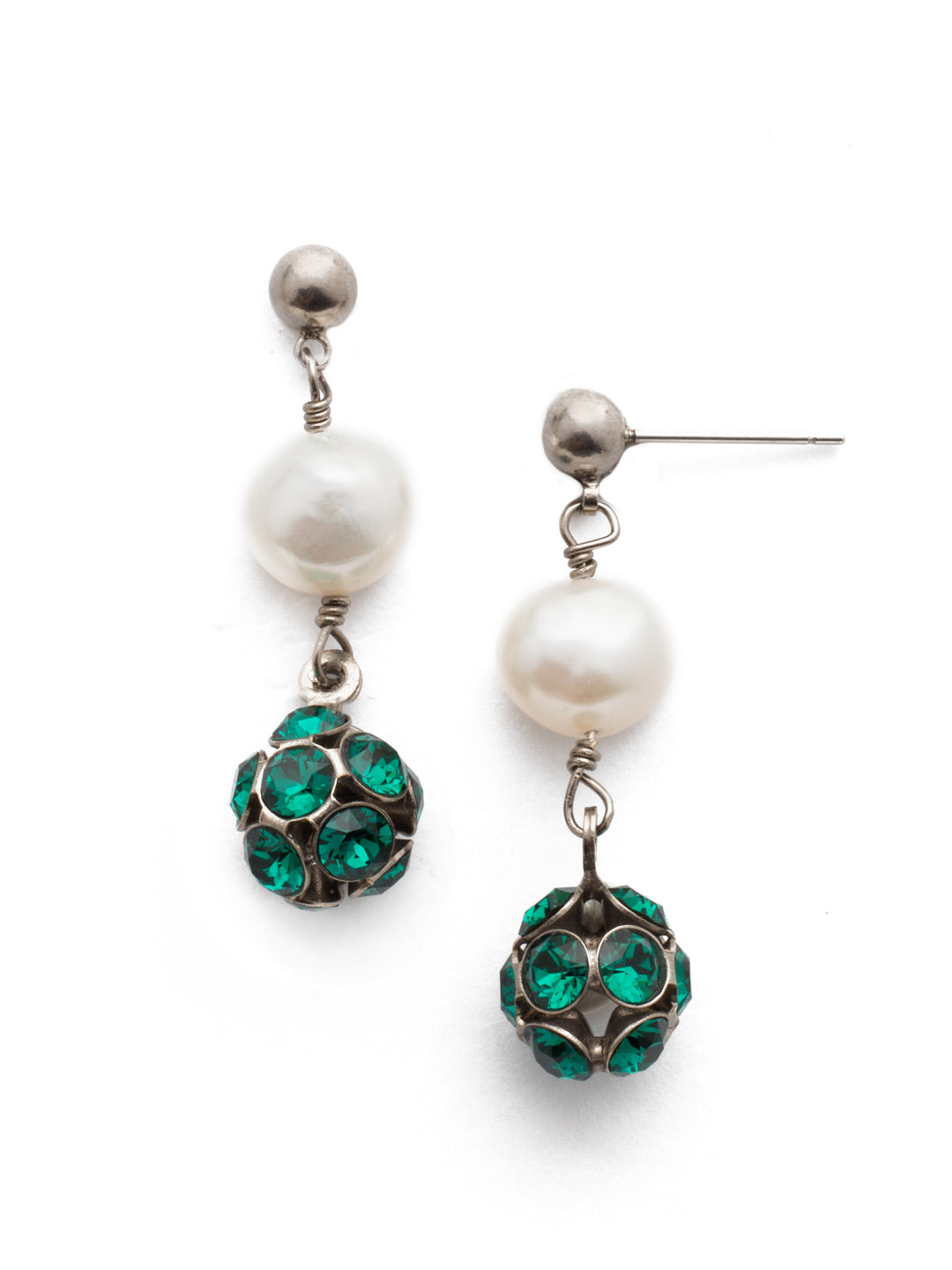 Cailey Dangle Earrings - EEF20ASSNM - A simple delicate chain is brought to life with a gradual descending trio of sparkling orbs. Offering a hint of sparkle, these earrings are perfect for an evening out. From Sorrelli's Snowy Moss collection in our Antique Silver-tone finish.