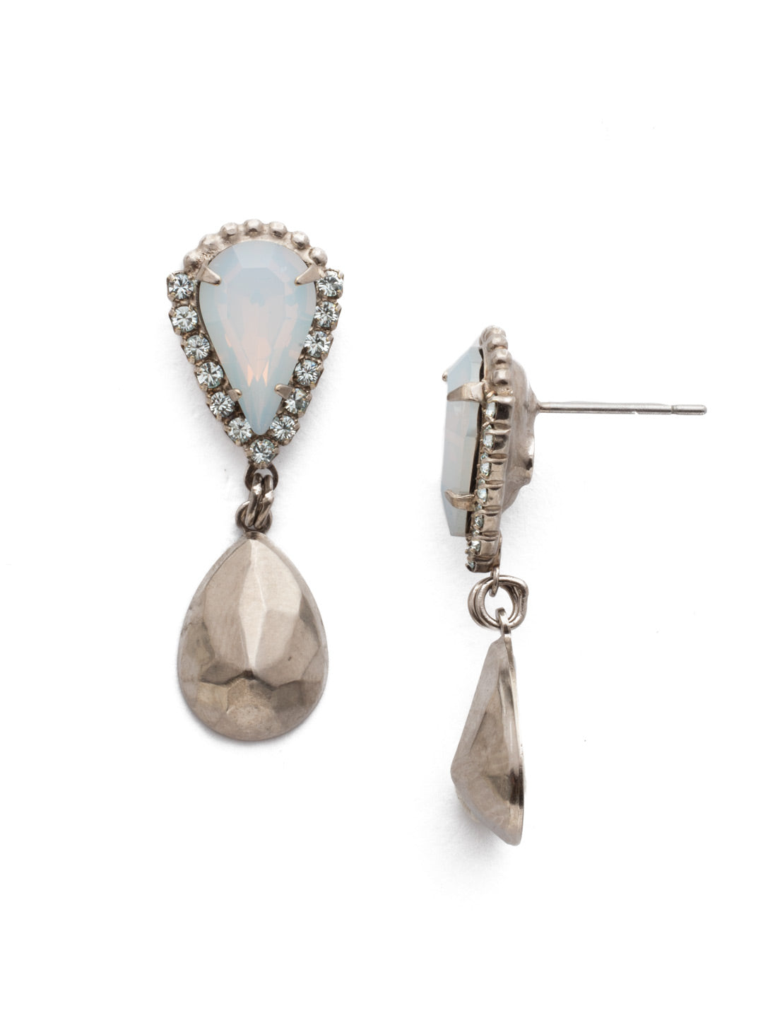 Lysa Drop Earring - EEF2ASGLC - A simple teardrop cut shape dangles from these statement earrings showcasing another teardrop crystal set atop a backdrop of tiny crystals. You don't need any other accessories when you're wearing these earrings. From Sorrelli's Glacier collection in our Antique Silver-tone finish.