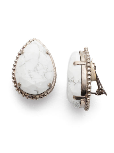 Gilly Clip Earring - EEF37CASGLC - <p>A teardrop marbled stone is set atop a dotted metal detail. These earrings are just the right look from everything from T-shirts to party dresses. From Sorrelli's Glacier collection in our Antique Silver-tone finish.</p>