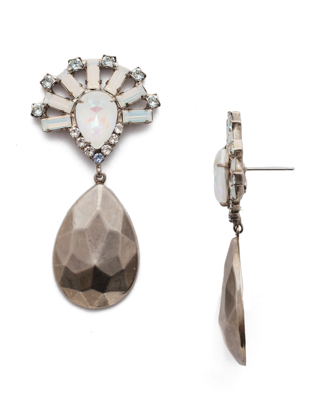 Eira Drop Earring - EEF3ASGLC - <p>A lovely fan array of shimmering stones and crystals surround a single teardrop shaped stone. The earrings dangling metal plate will reflect the looks of awe that will follow wherever you wear these earrings. From Sorrelli's Glacier collection in our Antique Silver-tone finish.</p>