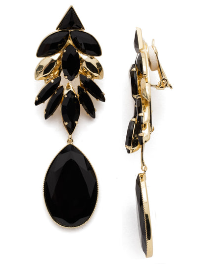 Cersei Clip Earring Clip On Earrings - EEF44CBGJET - <p>A chandelier sequence of ever changing shaped crystals ends with a dangling stone to complete these showstopping earrings. From Sorrelli's Jet collection in our Bright Gold-tone finish.</p>