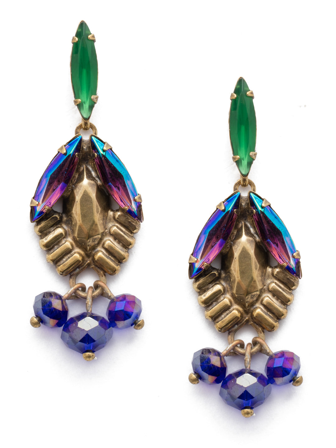 Lillie Drop Earring - EEF4AGGOT - Adorn your ears with theses sparkling statement earrings. An array of navette cut crystal embellish these earrings complete with swaying beads at the tips.These are designed to compliment any girls standout style. From Sorrelli's Game of Jewel Tones collection in our Antique Gold-tone finish.