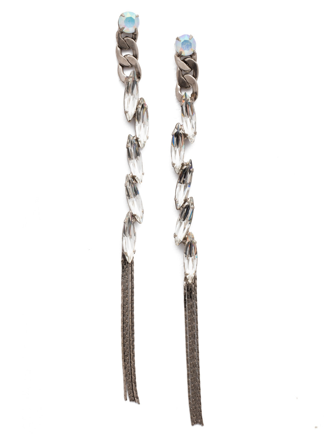 Skylar Drop Earring - EEF55ASGLC - <p>Impact your look with these fashionable chain link earrings. Navette cut crystals and swinging tiny chains bring a fun and modern twist to any outfit. From Sorrelli's Glacier collection in our Antique Silver-tone finish.</p>